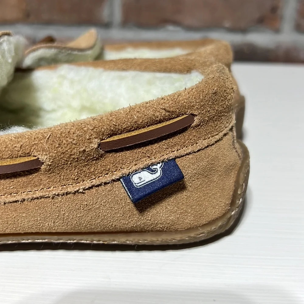 NEW Vineyard Vines Suede Slip-on Moccasins Sheepskin Tan